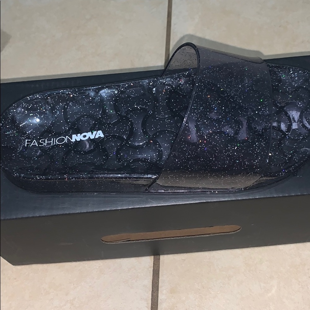 Black Jelly Sparkle Slide Sandals